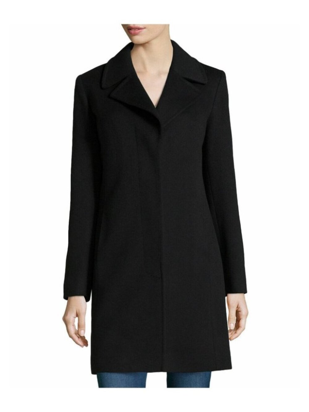 Fleurette Petite Notch Collar Wool Coat Black Italian Wool